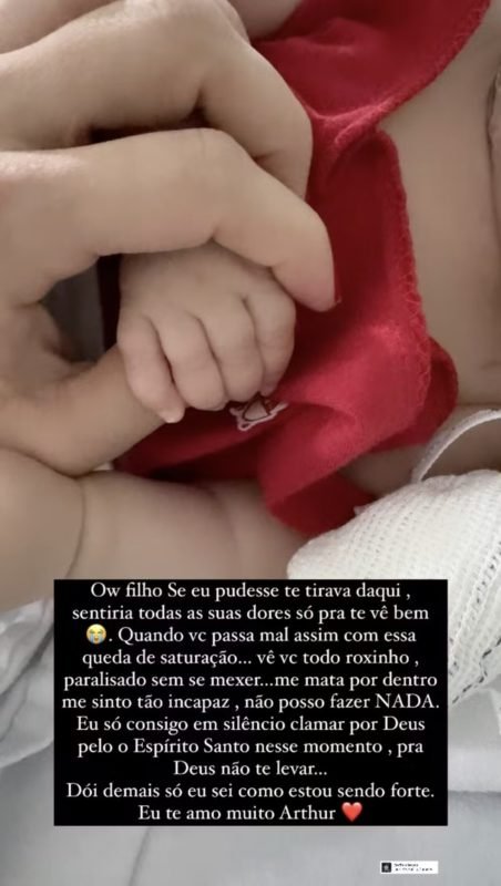 Print de Ingra Soares sobre o estado de saúde do filho caçula - Metróp0oles